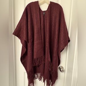 Echo Burgundy Fringe Poncho